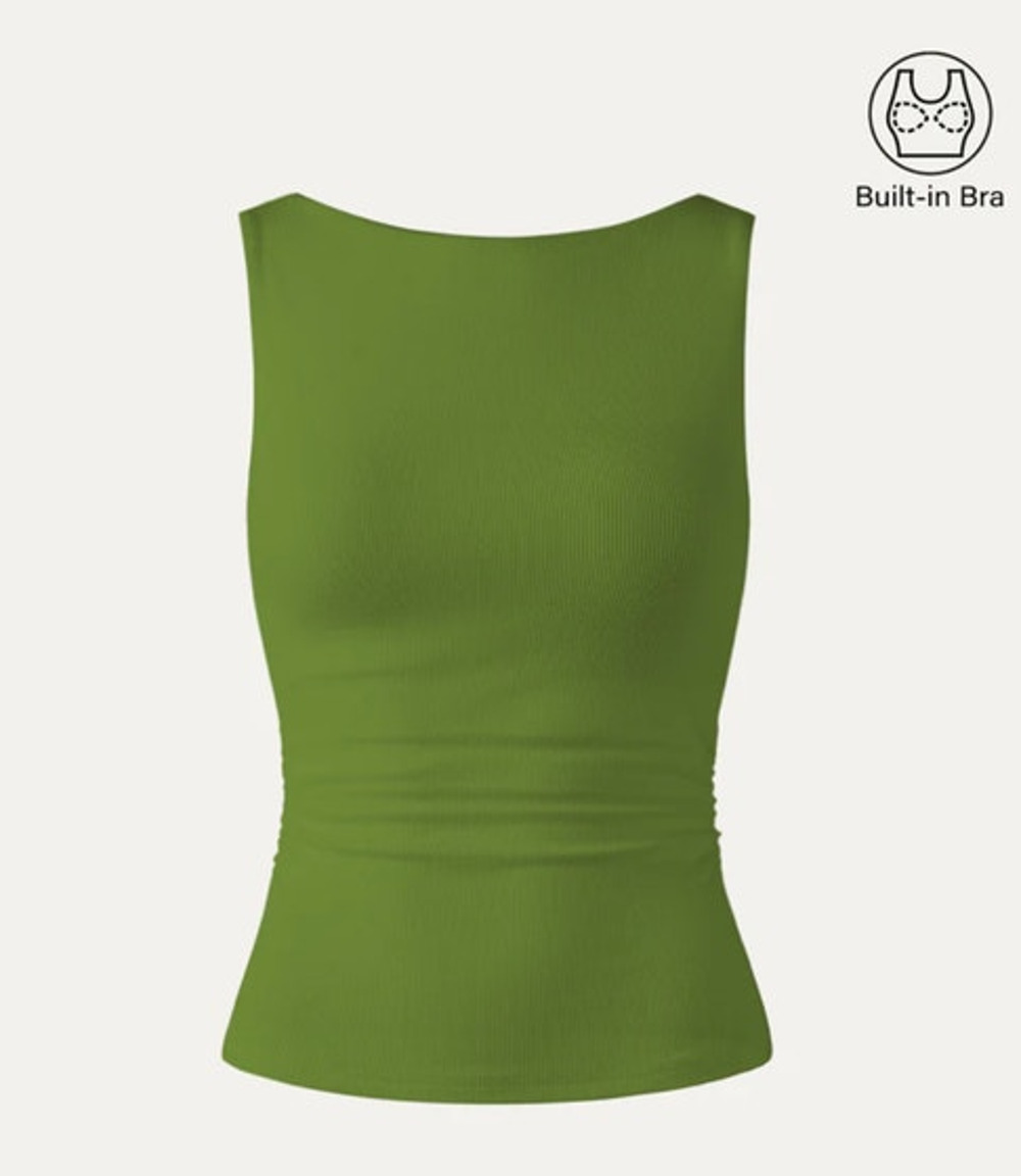 OGL Top Size XL NEW Boat Neck Ruched Elastic Open Back Brami Tank Green